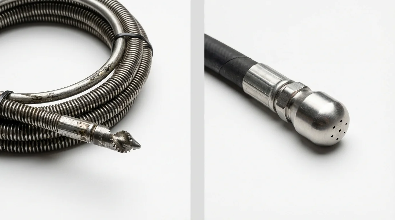 Drain snake cable and hydro jetting nozzle used for drain cleaning in Princeville, IL