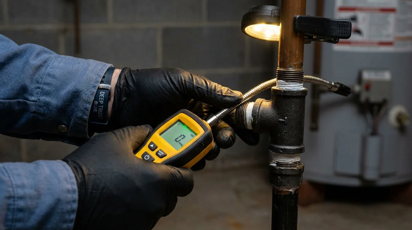 Gas leak detection with electronic sniffer by Johns Plumbing LLC in Princeville
