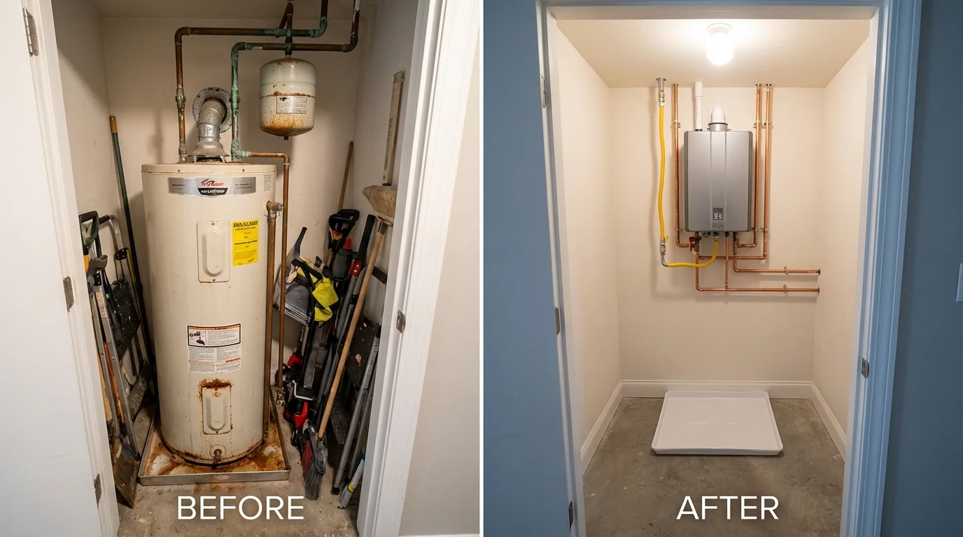 Tank water heater versus wall-mounted tankless unit comparison for Princeville, IL homeowners
